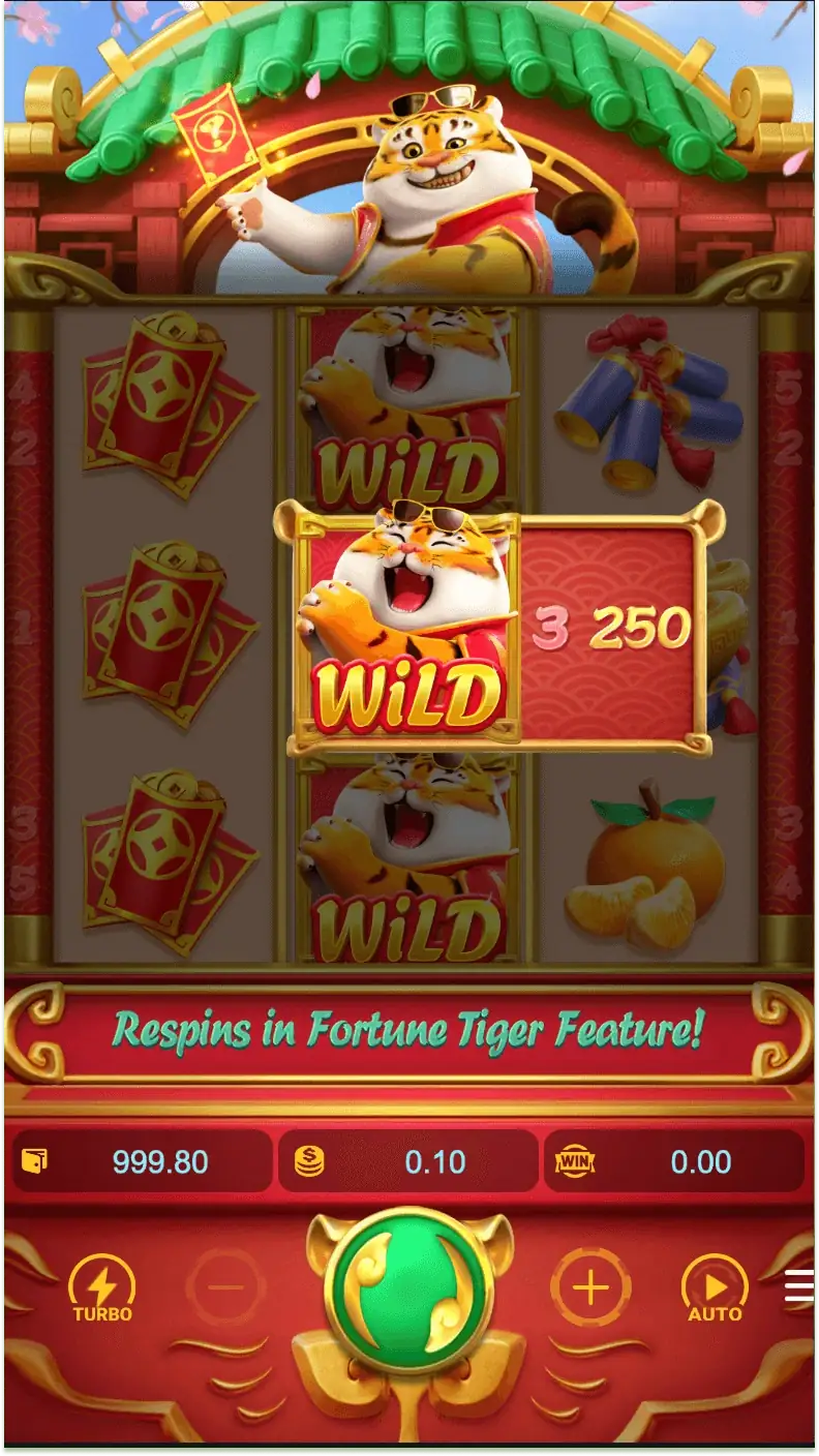Captura de tela do Jogo do Tigrinho com o multiplicador de tela cheia 10x do Fortune Tiger ativado