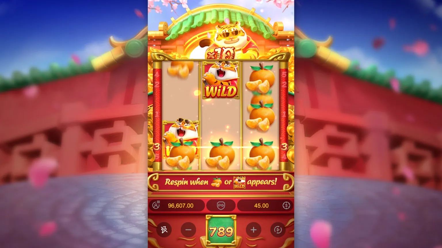 Recurso Fortune Tiger travando símbolos e concedendo respins