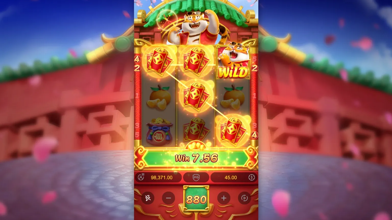 Tigre Dourado Wild completando uma combinação vencedora
